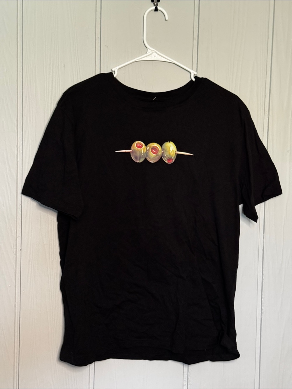 Black Short Sleeve Tee with Olive Skewer Graphic
